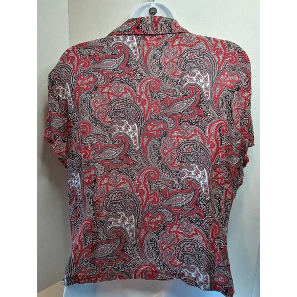 St. John Cropped‎ Red Multi Paisley Print Button Front Blouse SZ 14 SEE BUTTONS - Picture 5 of 8